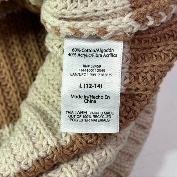 Time and Tru Crew Neck Striped Midweight Sweater - tan/cream, L - Picture 5 of 10